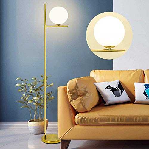 Depuley Gold LED Floor Lamp with Frosted Glass Globe，3000K Warm White, Modern Tall Pole Standing Light with E27 Holder, Reading Floor Lamps for Living Room Bedroom Office (Bulb Included)