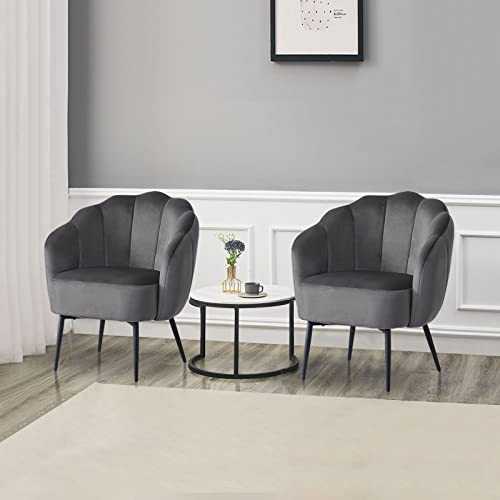 OFCASA Set of 2 Small Single Sofa Grey Velvet Upholstered Tub Chair 1 Seat Couch with Metal Legs Armchair for Corner Living Room Bedroom Lounge