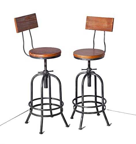 Diwhy Industrial Bar Stool Adjustable Backrest Metal Stool Counter Height Bar Stool with Footrest-for Kitchen,Dining Side Chair,Pub,Bistro,Silver, Set of 2