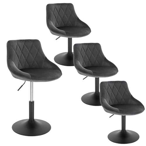 WOLTU Bar Stools Set of 4 pcs Dark Grey Bar Chairs Breakfast Dining Stools for Kitchen Dressing Stools Counter Stools with Back Velvet Exterior, Adjustable Swivel Gas Lift, Steel Base
