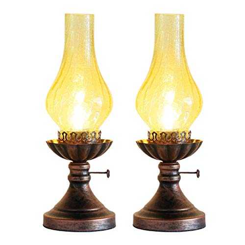 ffshop table lamp 2-piece Set Old Fashioned Electric Lantern Oil Lamp Bronze Antirust Nightstand Desk Table Lamps Antique Light for Study Room Bedroom Theatre Prop Bedside Lamp