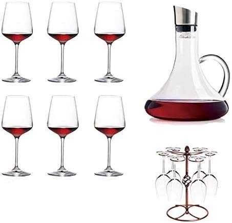 XiYou Red Wine Glass+ Decanter, 6 Lead-Free Crystal Champagne Glass, Home Creative Goblet for Wine Tasting, Wedding, Party, Bar, Gift, 380Ml/1500Ml