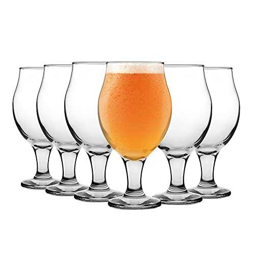 LAV 12 Piece Angelina Classic Tulip Beer Glass Set - Large Bowl Shaped Craft Beer Ale Glasses - Clear - 570ml