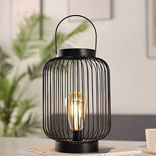JHY DESIGN Large Hanging Lamp Battery Powered with 6 Hour Timer, 28cm High Lantern Style Table Cabled Lamp for Hallway Living Room Gift Party Garden Indoor Home(with 1M USB Power Connection)