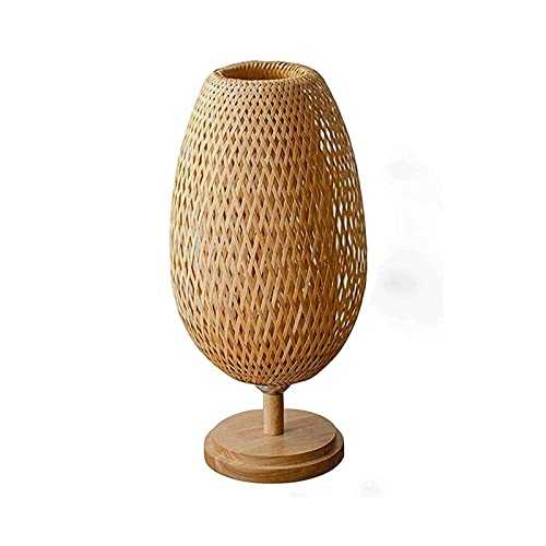 NNYUNDING Japanese Style Solid Wood Woven Table Lamp, Zen Bamboo Table Lamp, Bedroom Lighting, Dimmable Bedside Lamp, Eye Protection Soft Light Reading Lamp