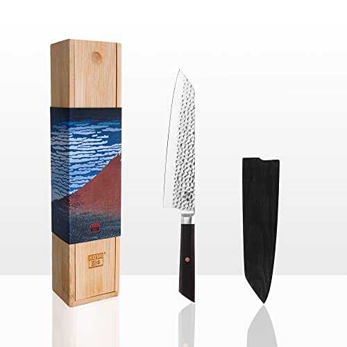 KOTAI Professional Chef’s Knife - Japanese AUS-8 Carbon Steel​ ​Kitchen Knife - 8 Inch Chef Knife Blade with Black Ebony Handle - Kiritsuke Japanese Knife with Knife Guard