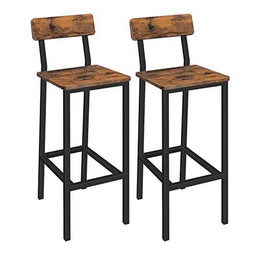 MAHANCRIS Bar Chairs, Set of 2 Bar Stools with Backrest, Kitchen Bar Stools with Footrest, Counter Bar Stools, Easy Assembly, for Dining Room, Bar, Rustic Brown and Black ABAHR03101