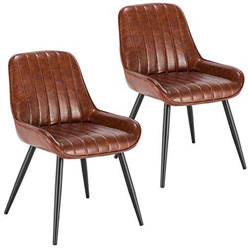 Lestarain Dining Chairs Set of 2 Vintage Kitchen Counter Chairs Lounge Leisure Living Room Corner Chairs With Metal Legs PU Leather Seat and Backrests,Brown