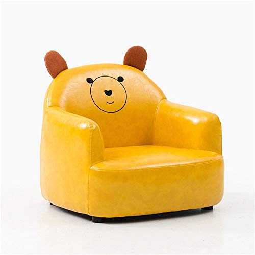 HDZWW Bonded Leather Tub Chair for Dining Living Room Office Reception chair Children's Sofa Chair Leisure Stool Easy To Clean And Easy To Install Wooden Skeleton Yellow PU+Bear Shape 54*56*47cm Furni