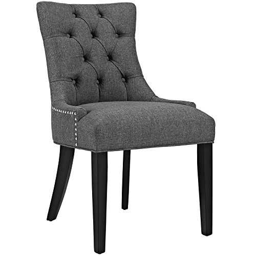 Modway Modern Elegant Button-Tufted Upholstered Fabric with Nailhead Trim, Textile, Grey, Dining Side Chair