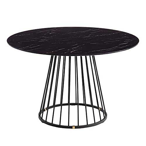 LOLAhome Marbled Dining Table with Steel Rods and Black Glass Ø 120 x 75 cm