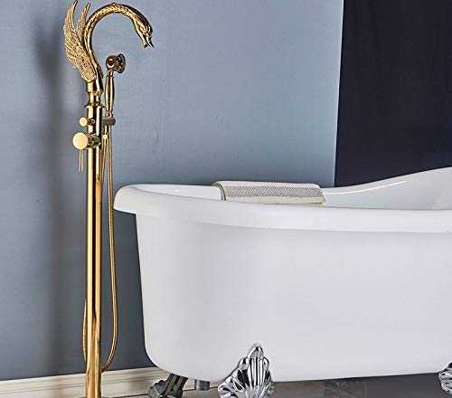 LCDIEB Shower system Black Bronze Free Standing Bathroom Bathtub Faucet Brass Handheld Shower Single Handle Tub Mixer Taps Floor Mounted Bath Tub Set,Gold A