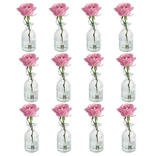 HANIHUA Set of 12 Glass Bud Vases in Bulk, Small Vase for Flowers, Clear Vases Set for Rustic Wedding Decorations, Home Table Flower Decor, Shelf Decor Mini Vases 2.85"X 5.4"