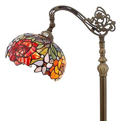 Tiffany Floor Lamp Industrial Pole Vintage Boho Rose Stained Glass Standing Corner Arc Bright Reading Soft Light 64" Tall Arched Gooseneck Adjustable-Living Room Kids Bedroom Farmhouse WERFACTORY