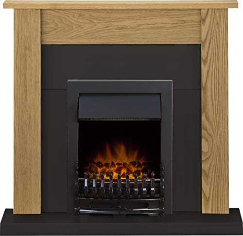 Adam Southwold Fireplace Suite in Oak and Black with Blenheim Electric Fire in Black, 43 Inches