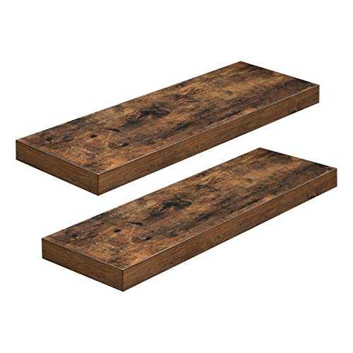 VASAGLE Wall Shelf Set of 2, Vintage Floating Shelf 23.6 Inch, Hanging Shelves Wall Mounted, for Photos, Decorations, Rustic Brown ULWS26BX-2
