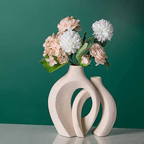 Liotww Ceramic Vases for Home Decor Set of 2, White Vases for Decor, Flower Vase, Boho Vase, White Ceramic Vase, Modern Decorative Vase for Farmhouse Wedding Bookshelf Dining Room Coffee Table Decor