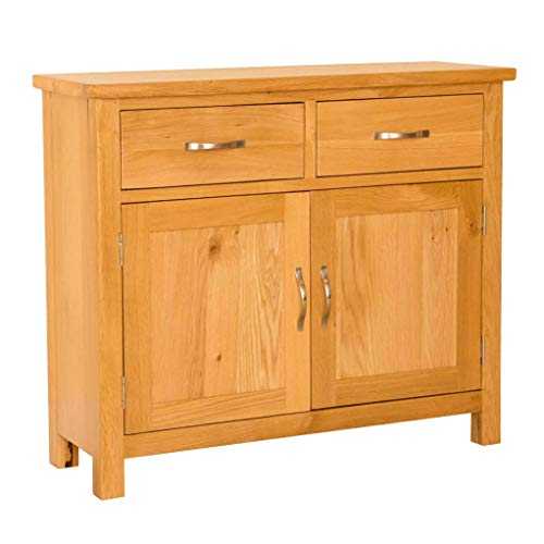 Newlyn Oak Small Sideboard | 2 Door Oak Cupboard with Drawers | Buffet Counter Unit | Storage for Dining Room, Living Room, Kitchen, Hallway