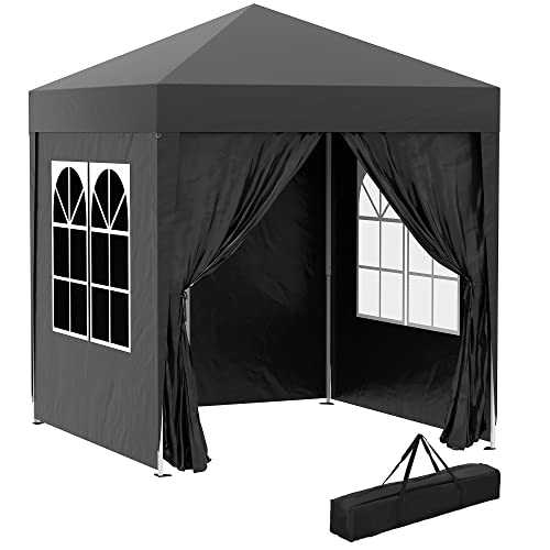 Outsunny 2m x 2m Garden Pop Up Gazebo Marquee Party Tent Wedding Awning Canopy New With free Carrying Case Black + Removable 2 Walls 2 Windows