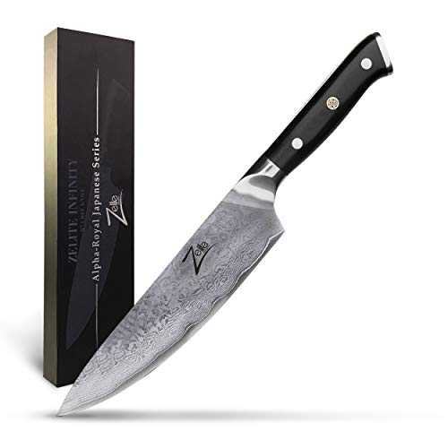 Zelite Infinity Chef Knife 8 Inch, Damascus Japanese AUS-10 Super Stainless Steel Blade Lasts a Lifetime, Sharpest Professional Chefs Knife For Cooking, Gyuto Made for Home Cook or Restaurant Kitchen (Alpha-Royal Japanese Series)