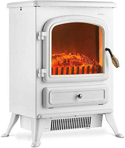VonHaus Electric Stove Heater 1850W – Freestanding Fireplace with Wood Burning LED Light – Portable Fire Place with Log Burner Flame Effect – L41 x W27 x H54cm – White