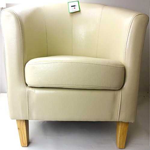 PML OFFICE DELUXE SUPER COMFORT PU LEATHER DINING ROOM TUB CHAIR ARMCHAIR FOR OFFICE RECEPTION AND HOME (CREAM)