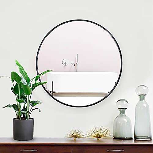 Lekesky Wall Mirror Black Round Circle Framed Mirror 45cm Wall Mounted Mirror Hallway Mirror Bathroom Mirror Living Room Mirror Fireplace Mirror