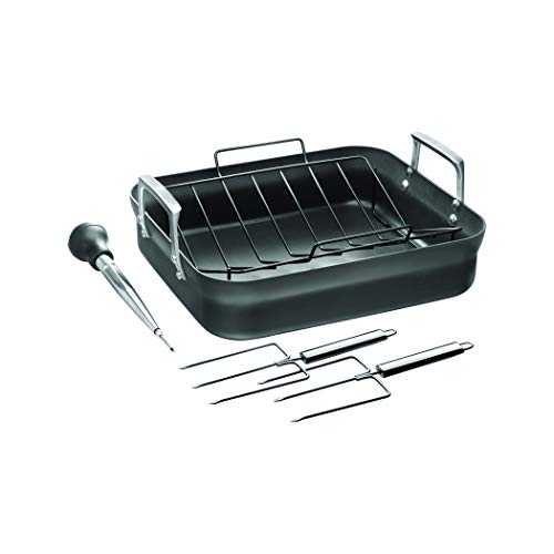 Motion Hard Anodized 16 x 14-inch Aluminum Nonstick Roaster Pan w/Rack & Tools