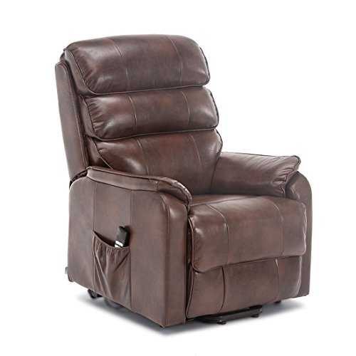 More4Homes BUCKINGHAM DUAL MOTOR ELECTRIC RISE RECLINER BONDED LEATHER ARMCHAIR SOFA MOBILITY CHAIR (Brown)