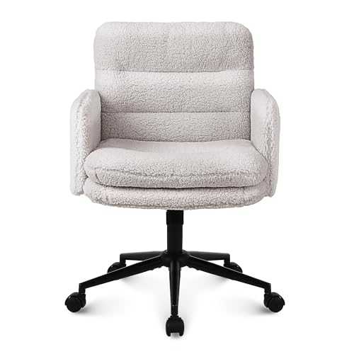 Youhauchair Office Chairs for Home, Faux Cashmere Desk Chair with Adjustable Height, Comfortable Computer Chairs Bedroom Chair, Faux Fur Office Chair, Cream