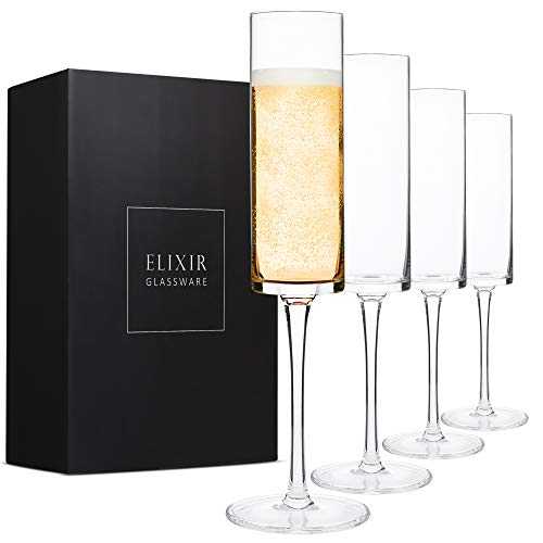 Champagne Flutes, Edge Champagne Glass Set of 4 - Modern & Elegant Gift for Women, Men, Wedding, Anniversary, Christmas, Birthday - 180ml, 100% Lead-Free Crystal