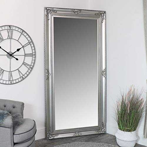 Melody Maison Extra Large Ornate Silver Wall/Floor/Leaner Full Length Mirror 100cm x 200cm