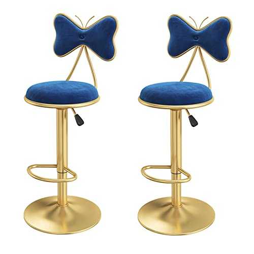 ZLF Barstools 24 to 32inch Bar Stools Set of 2 Kitchen Island Counter Adjustable Height Barstools，Butterfly with Back Swivel Velvet Gold Legged Chair, Counters, Coffee Shops, Home Bars (Color : Blue)