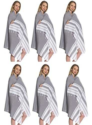 (Set of 6) 100% Turkish Cotton Bath Beach Hammam Towel Peshtemal Throw Foua Blanket Set XL Prewashed (D.Grey)