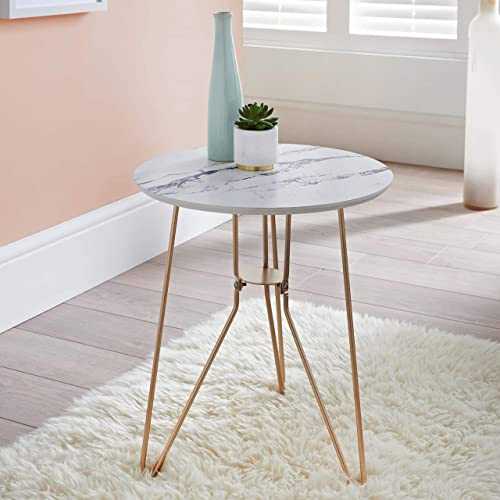 AJ Patina End Side Marble Effect Table With Gold Finish Metal Legs, and a Marble Effect Drinks Food Coffee Tea Table