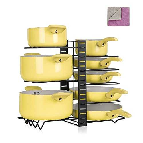 Midyb Pan Organiser for Cupboard, Pots and Pans Organiser with 8 Adjustable Dividers, Pot Lid Holder Stand with 3 DIY Methods, Saucepan Storage Rack for Kitchen Pantry Cabinet