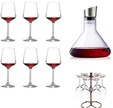 XiYou 6 Pcs 460Ml Red Wine Glass+1500Ml Decanter, Lead-Free Crystal Champagne Glass, Home Creative Goblet for Wine Tasting, Wedding, Party, Bar, Gift