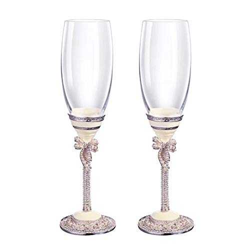 KJGHJ Fashion Metal Goblet Decorated Champagne Glasses Wedding Toasting Champagne Cup Set With Diamond Metal Stem Drinking Glasses, Champagne Flutes (Capacity : 201 300ml, Color : GIFT BOX)