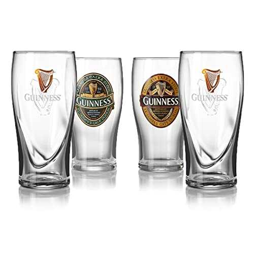 Official Guinness Glasses 4 Pack with Ruby, Ireland and Embossed Harp Design