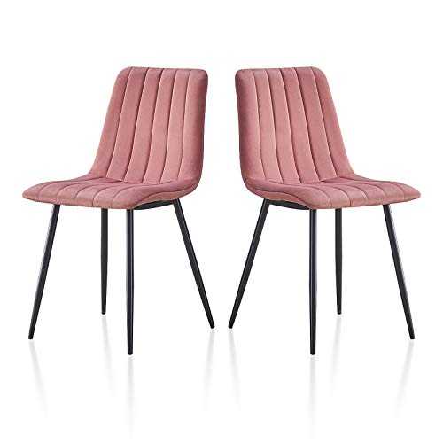 TUKAILAi 2 PCS Pink Velvet Dining Chairs Kitchen Chairs Living Room Chairs with Sturdy Metal Legs Reception Chairs Set of 2 with Backrest and Padded Seat