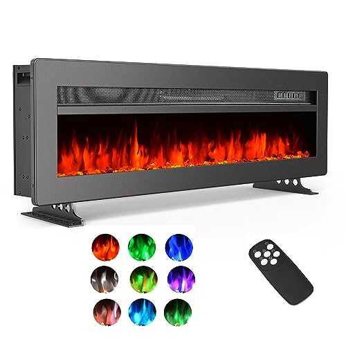 FIDOOVIVIA Electric Fireplace Wall recessed Wall Mounted Freestanding 3 in 1 with 9 Flame Colour Effect, Manual Switches & Remote Control, 900W/1800W, 60 Inch Black
