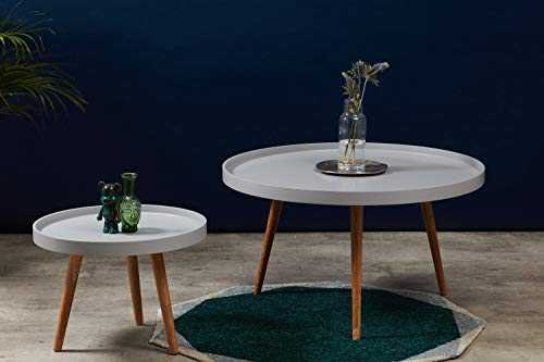 OCHS ISLE Round Coffee Table MDF with Nature Oak Wood Legs (Matt Grey, Dia: 80cm x H: 46cm)