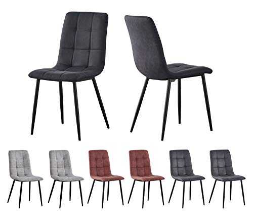 Set of 2 Faux Matte Suede Leather Dining Chairs With metal Legs home& restaurants henri (Black)