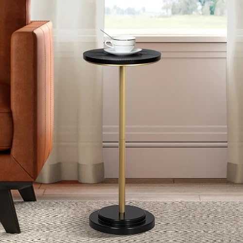 COVLON Pedestal End Table,Weighted Base Drinking Table, Martini Side Table with Wooden Carved Table top for Small Space Living Room, Bedroom