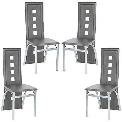 Set of 4 Faux Leather Dining Chairs with Metal Chrome Legs Black High Back Faux Leather Dining Chairs Kitchen Dining Room Furniture (Grey, 4)