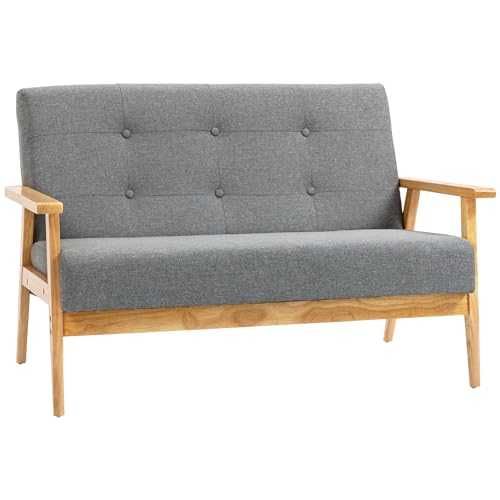 HOMCOM Modern 2/3-Seat Sofa Linen Fabric Upholstery Tufted Couch with Rubberwood Legs