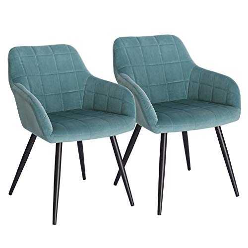 WOLTU Kitchen Dining Chairs Turquoise Set of 2 pcs Counter Lounge Living Room Chairs Velvet,Armchairs with Backrests and Metal Legs BH93ts-2