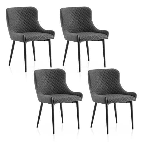 TUKAILAi 4PCS Dining Chairs Grey Faux Leather Upholstery Leisure Kitchen Chairs Armchair Tub Chairs with Padded Seat and Metal Legs Dining Living Room Lounge Reception Restaurant Furniture