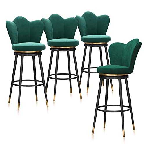EBETSU Swivel Bar Stools Set of 4, Velvet Barstool with Back Upholstered Island Chair for Pub Home Bar Dining Room Kitchen Counter Bar 65cm (Black Gold Metal) (Green Black Metal)