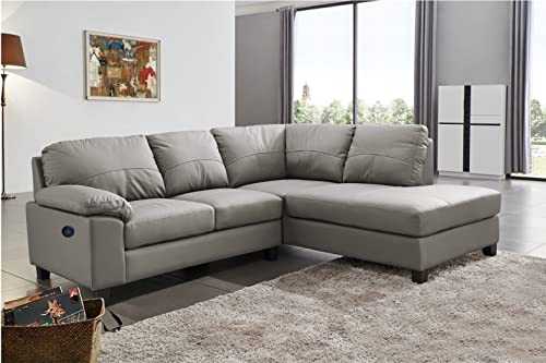SC Furniture Ltd Grey High Grade Genuine Leather Corner Sofa BOSTON (Right Hand Facing)